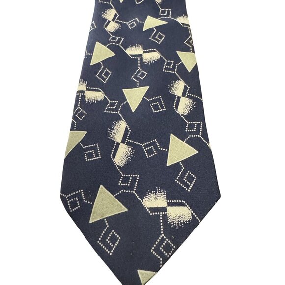 Boss Hugo Boss Mens Navy Blue 100% Silk Geometric Triangle Pattern Size 57" - Picture 2 of 5